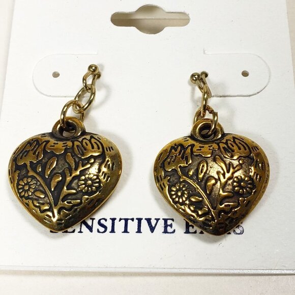 Ornate Heart Dangle Earrings – Vintage-Inspired Floral Boho Fashion Jewelry 1-in - Picture 3 of 7